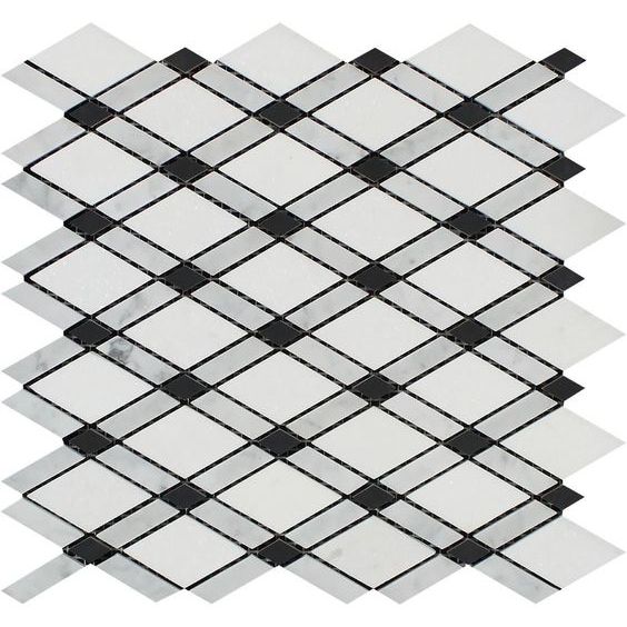 Carrara White Marble Honed Lattice Mosaic Tile w / Black Dots-Marble Mosaic-American Tile Depot