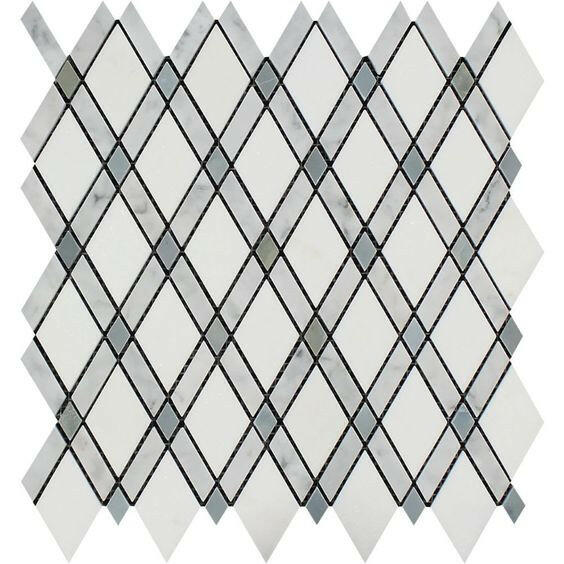 Carrara White Marble Honed Lattice Mosaic Tile w / Blue Gray Dots-Marble Mosaic-American Tile Depot