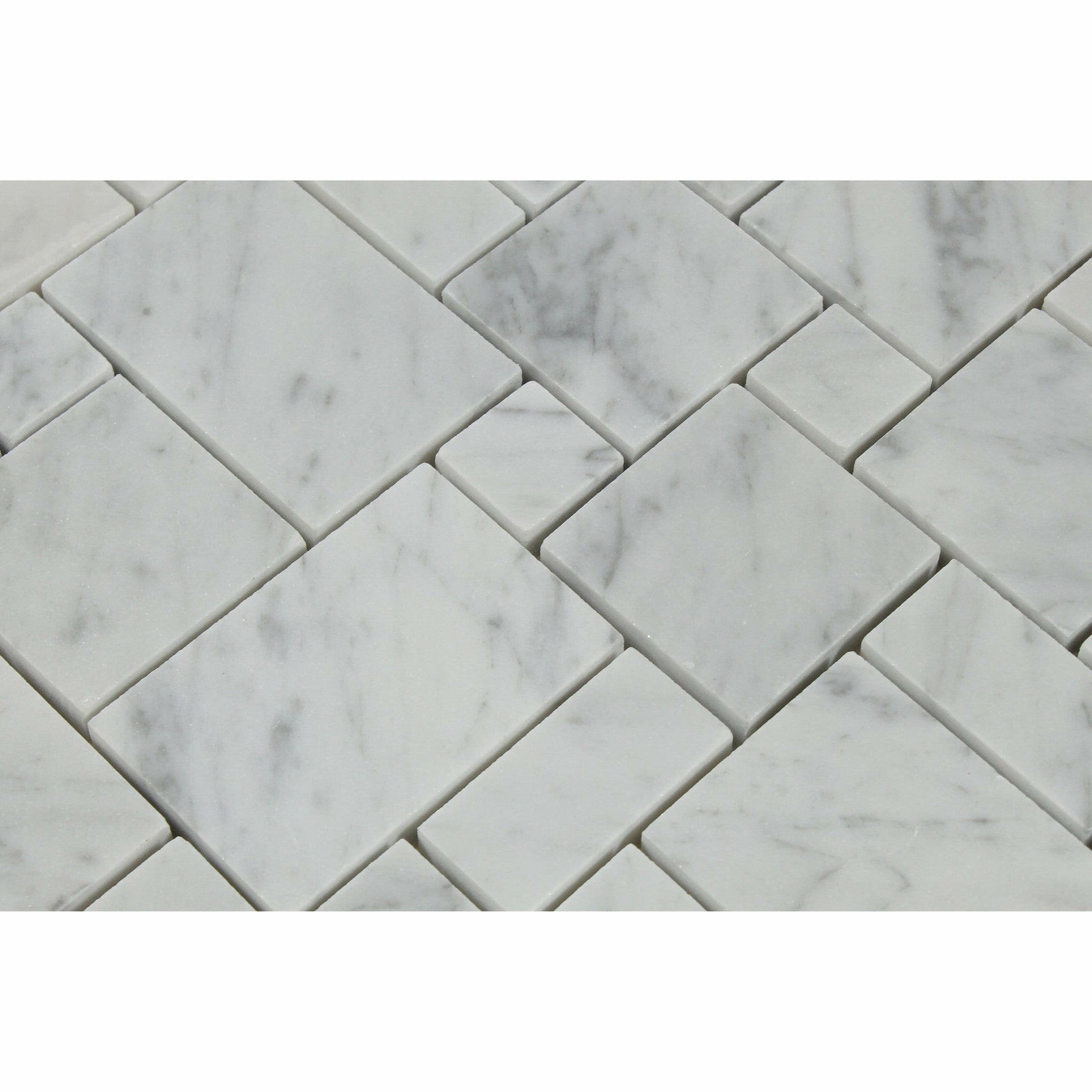 Carrara White Marble Honed Mini Versailles Mosaic Tile-Marble Mosaic-American Tile Depot