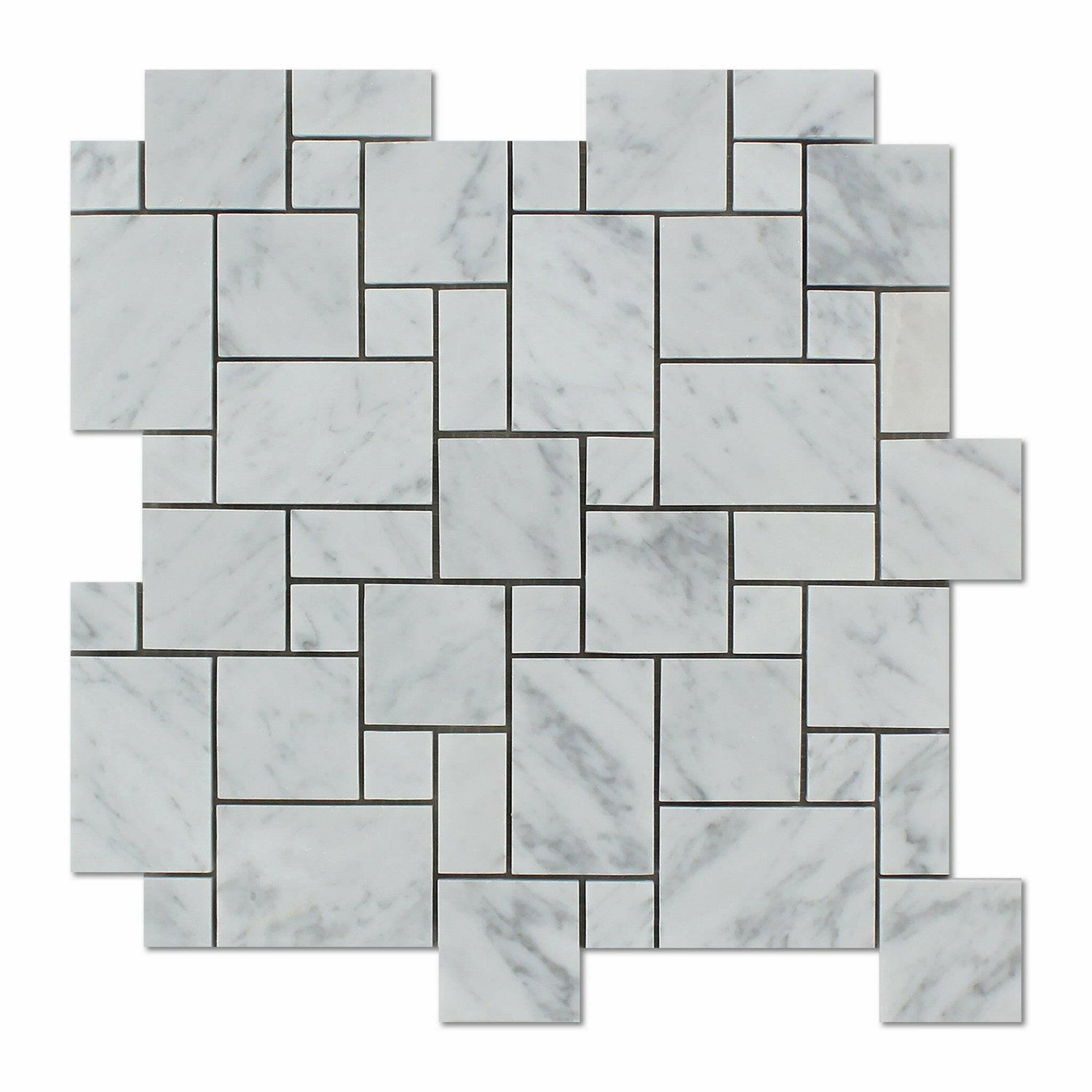 Carrara White Marble Honed Mini Versailles Mosaic Tile-Marble Mosaic-American Tile Depot