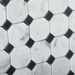 Carrara White Marble Honed Octagon Mosaic Tile w/ Black Dots-Marble Mosaic-American Tile Depot