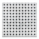 Carrara White Marble Honed Octagon Mosaic Tile w/ Black Dots-Marble Mosaic-American Tile Depot