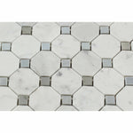 Carrara White Marble Honed Octagon Mosaic Tile w/ Blue-Gray Dots-Marble Mosaic-American Tile Depot