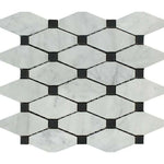 Carrara White Marble Honed Octave Pattern Mosaic Tile w/ Black Dots-Marble Mosaic-American Tile Depot