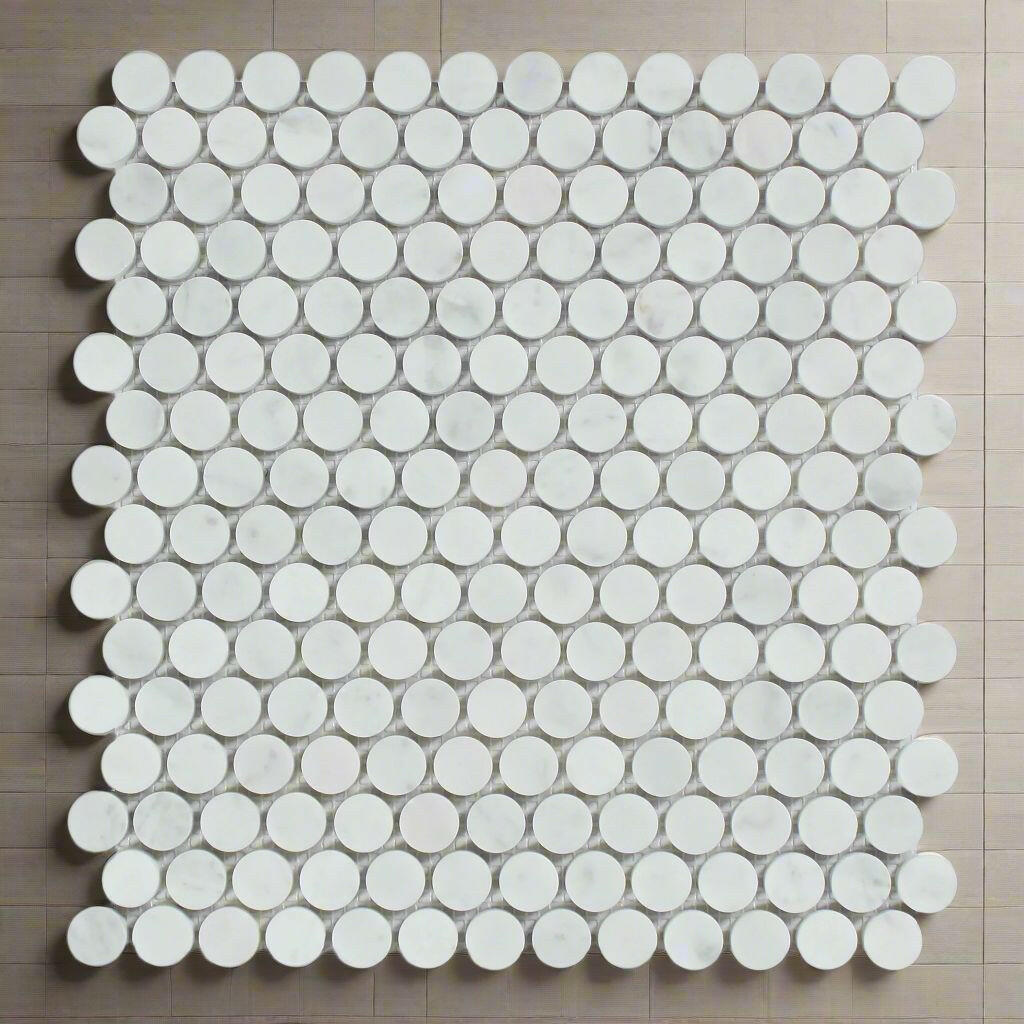 Carrara White Marble Honed Penny Round Mosaic Tile-Marble Mosaic-American Tile Depot