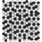 Carrara White Marble Honed Penny Round Mosaic Tile w / Black Dots-Marble Mosaic-American Tile Depot