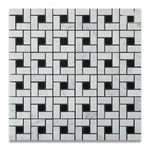 Carrara White Marble Honed Pinwheel Mosaic Tile w/ Black Dots-Marble Mosaic-American Tile Depot