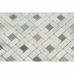 Carrara White Marble Honed Pinwheel Mosaic Tile w/ Blue-Gray Dots-Marble Mosaic-American Tile Depot