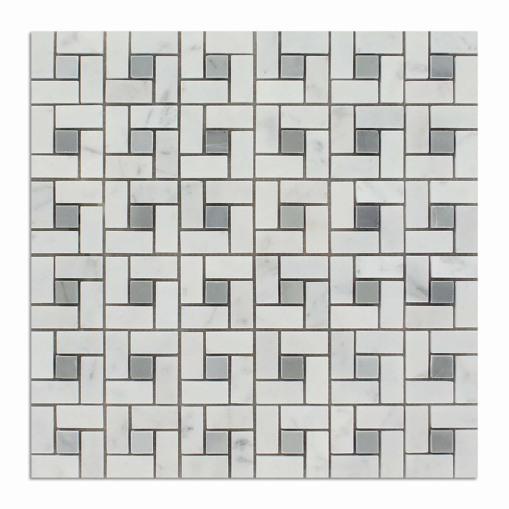 Carrara White Marble Honed Pinwheel Mosaic Tile w/ Blue-Gray Dots-Marble Mosaic-American Tile Depot