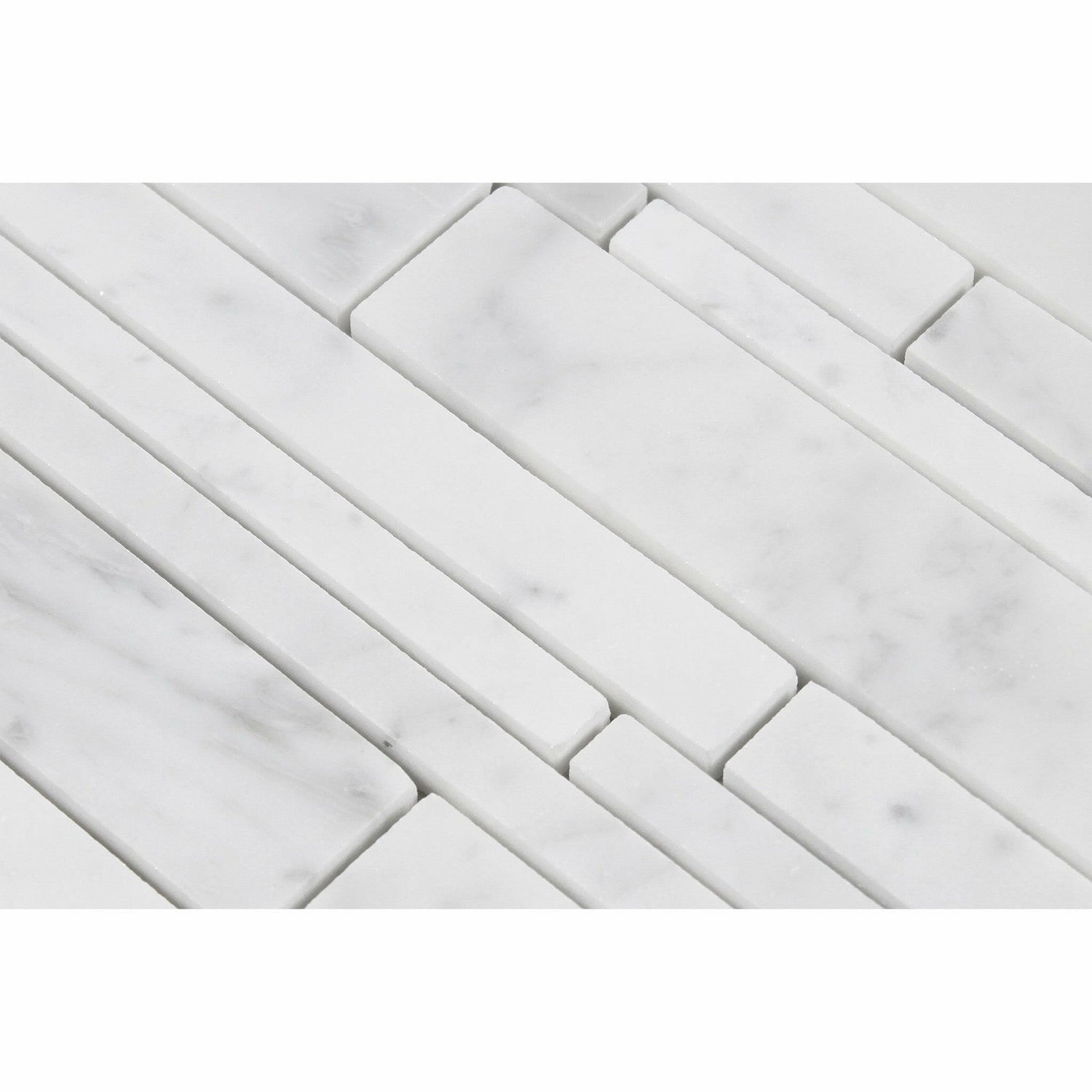 Carrara White Marble Honed Random Strip Mosaic Tile-Marble Mosaic-American Tile Depot