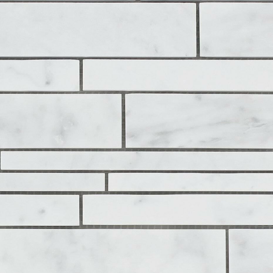 Carrara White Marble Honed Random Strip Mosaic Tile-Marble Mosaic-American Tile Depot