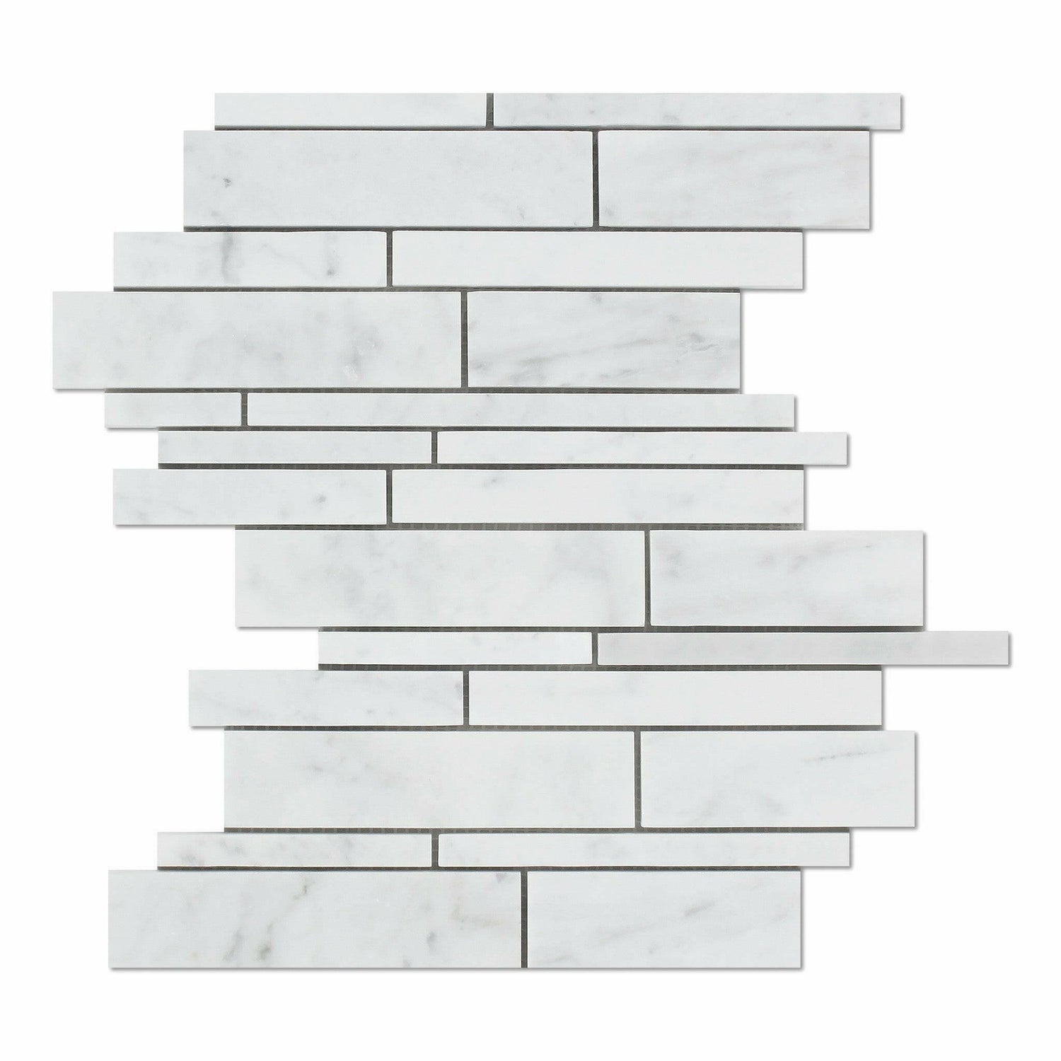 Carrara White Marble Honed Random Strip Mosaic Tile-Marble Mosaic-American Tile Depot