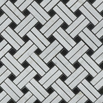 Carrara White Marble Honed Stanza Basketweave Mosaic Tile w/ Black Dots-Marble Mosaic-American Tile Depot