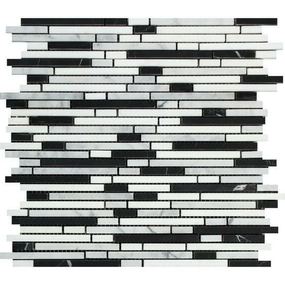 Carrara White Marble Honed Tricolor Bamboo Sticks Mosaic (Carrara + Thassos + Black )-Marble Mosaic-American Tile Depot