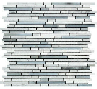 Carrara White Marble Honed Tricolor Bamboo Sticks Mosaic (Carrara + Thassos + Blue-Gray )-Marble Mosaic-American Tile Depot