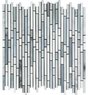 Carrara White Marble Honed Tricolor Bamboo Sticks Mosaic (Carrara + Thassos + Blue-Gray )-Marble Mosaic-American Tile Depot