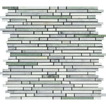 Carrara White Marble Honed Tricolor (Carrara+Thassos +Ming-Green ) Bamboo Sticks Mosaic-Marble Mosaic-American Tile Depot