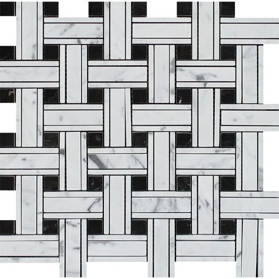 Carrara White Marble Honed Triple Weave Mosaic Tile w / Black Dots-Marble Mosaic-American Tile Depot