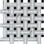 Carrara White Marble Honed Triple Weave Mosaic Tile w / Black Dots-Marble Mosaic-American Tile Depot