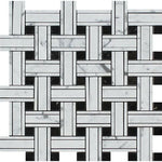 Carrara White Marble Honed Triple Weave Mosaic Tile w / Black Dots-Marble Mosaic-American Tile Depot