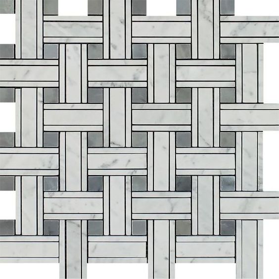 Carrara White Marble Honed Triple Weave Mosaic Tile w / Blue Gray Dots-Marble Mosaic-American Tile Depot