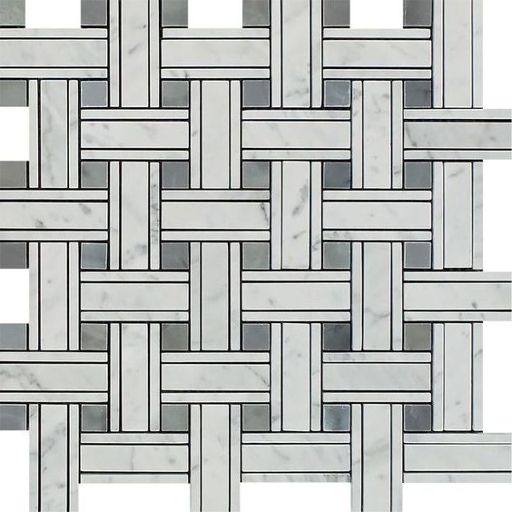 Carrara White Marble Honed Triple Weave Mosaic Tile w / Blue Gray Dots-Marble Mosaic-American Tile Depot