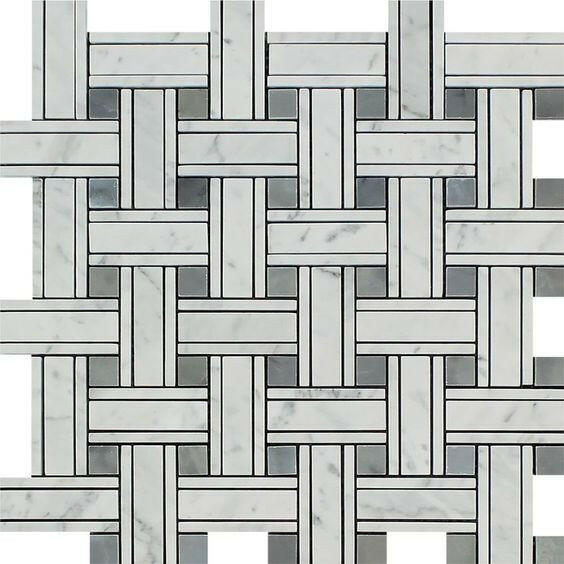 Carrara White Marble Honed Triple Weave Mosaic Tile w / Blue Gray Dots-Marble Mosaic-American Tile Depot