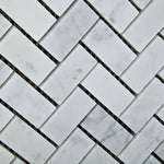 Carrara White Marble Polished 1 x 2 Herringbone Mosaic Tile-Marble Mosaic-American Tile Depot