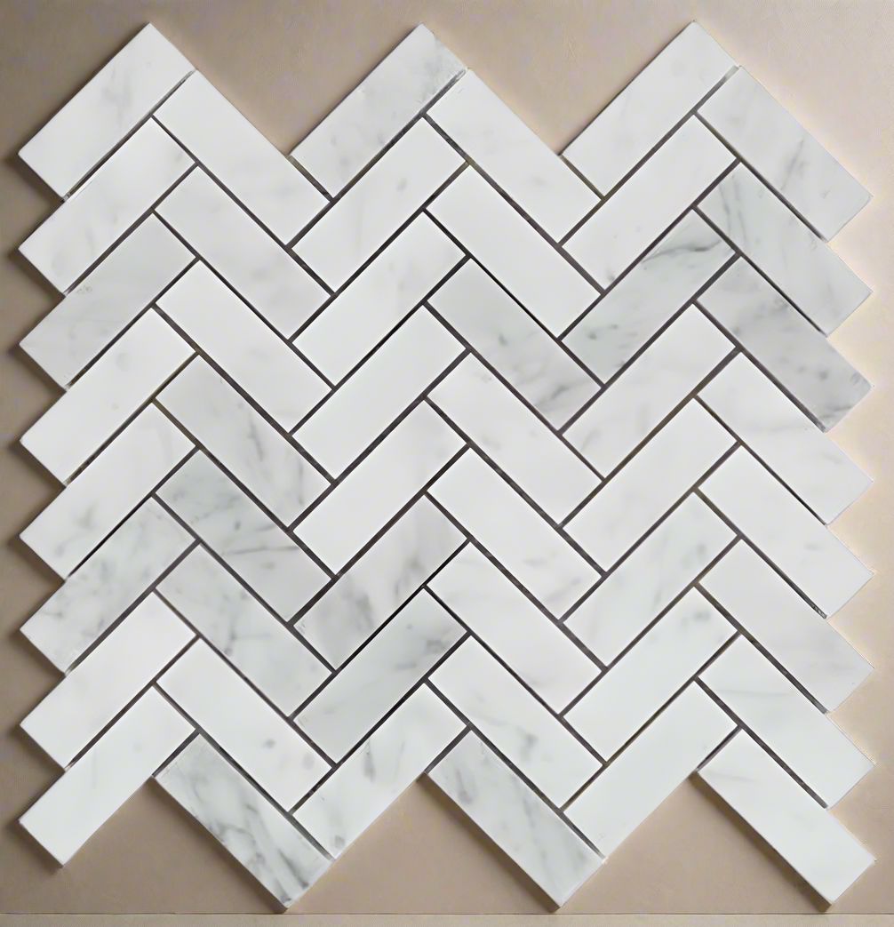 Carrara White Marble Polished 1 x 3 Herringbone Mosaic Tile-Marble Mosaic-American Tile Depot