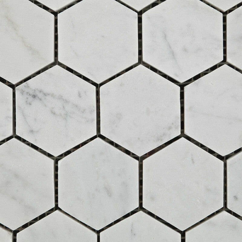 Carrara White Marble Polished 2" Hexagon Mosaic Tile-Marble Mosaic-American Tile Depot