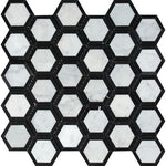 Carrara White Marble Polished 2" Vortex Hexagon Mosaic Tile w / Black-Marble Mosaic-American Tile Depot