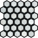 Carrara White Marble Polished 2" Vortex Hexagon Mosaic Tile w / Black-Marble Mosaic-American Tile Depot