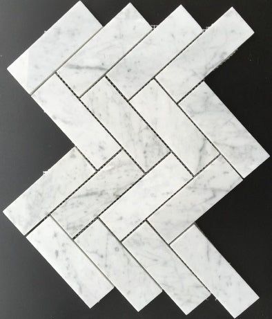 Carrara White Marble Polished 2 x 6 Herringbone Mosaic Tile-Marble Mosaic-American Tile Depot