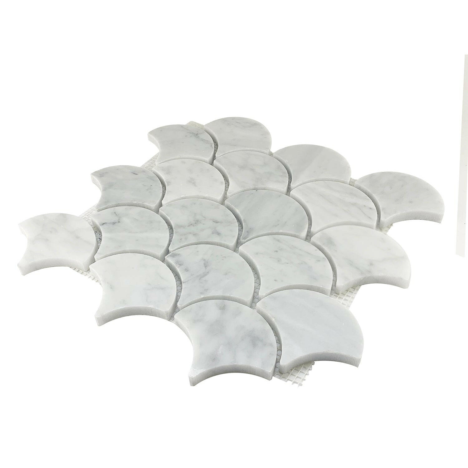 Carrara White Marble Polished 3" Fan Mosaic Tile-Marble Mosaic-American Tile Depot