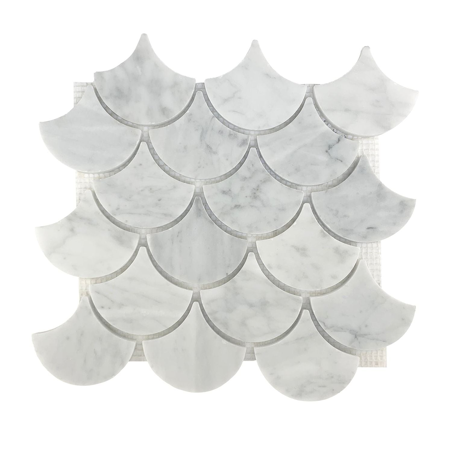 Carrara White Marble Polished 3" Fan Mosaic Tile-Marble Mosaic-American Tile Depot