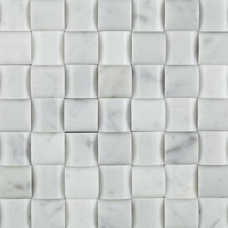 Carrara White Marble Polished 3D Small Bread Mosaic Tile-Marble Mosaic-American Tile Depot