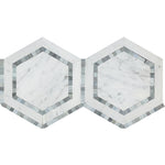 Carrara White Marble Polished 5" Hexagon Combination Mosaic Tile w / Blue-Gray-Marble Mosaic-American Tile Depot