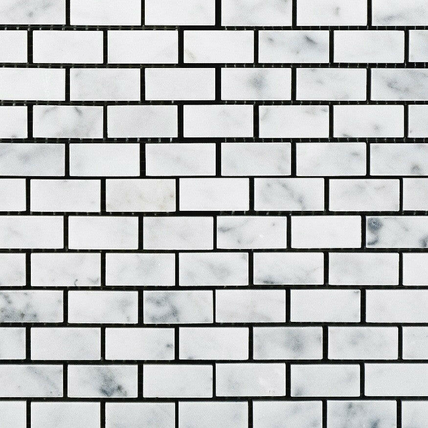 Carrara White Marble Polished Baby Brick Mosaic Tile-Marble Mosaic-American Tile Depot