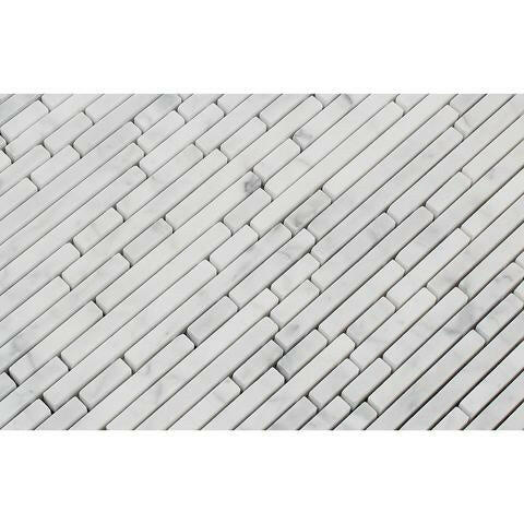 Carrara White Marble Polished Bamboo Sticks Mosaic ( Single-Color Carrara )-Marble Mosaic-American Tile Depot