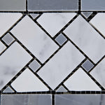 Carrara White Marble Polished Basketweave Border Listello w/ Blue-Gray Dots-Marble Border-American Tile Depot