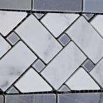 Carrara White Marble Polished Basketweave Border Listello w/ Blue-Gray Dots-Marble Border-American Tile Depot