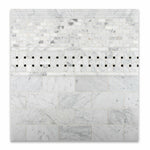 Carrara White Marble Polished Basketweave Mosaic Tile w/ Black Dots-Marble Mosaic-American Tile Depot