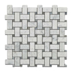 Carrara White Marble Polished Basketweave Mosaic Tile w/ Blue-Gray Dots-Marble Mosaic-American Tile Depot