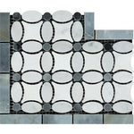 Carrara White Marble Polished Florida Flower Border Corner w/Blue Gray Dots-Marble Border-American Tile Depot