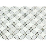 Carrara White Marble Polished Florida Flower Mosaic Tile w/ Ming Green Dots-Marble Mosaic-American Tile Depot