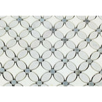 Carrara White Marble Polished Florida Flower Mosaic Tile w/Blue Gray Dots-Marble Mosaic-American Tile Depot