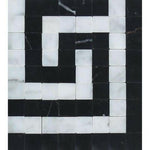 Carrara White Marble Polished Greek Key Border Corner w / Black Dots-Marble Border-American Tile Depot