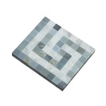 Carrara White Marble Polished Greek Key Border Corner w / Blue Gray Dots-Marble Border-American Tile Depot