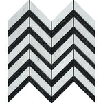 Carrara White Marble Polished Large Chevron Mosaic Tile w / Black Strips-Marble Mosaic-American Tile Depot