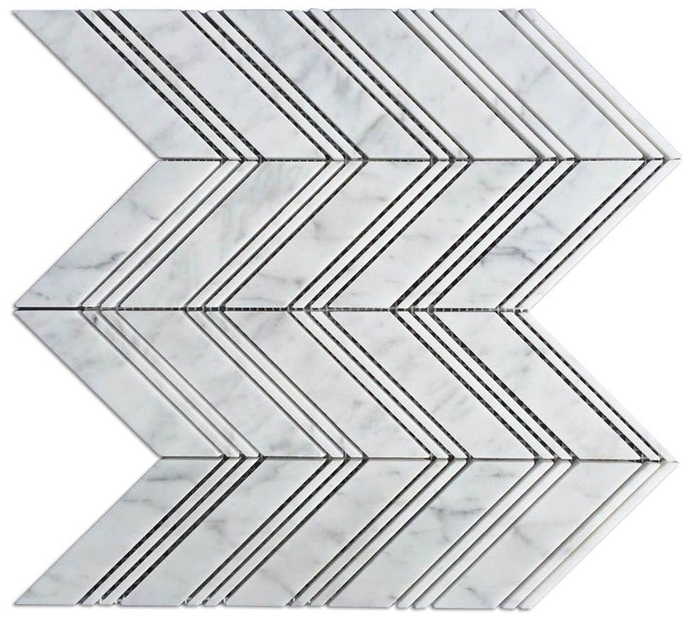 Carrara White Marble Polished Large Chevron Mosaic Tile w / Carrara Strips-Marble Mosaic-American Tile Depot